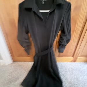Banana Republic Black Long-Sleeve Shirt Dress with Waist Tie